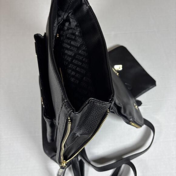Steve Madden Faux Leather Black Backpack Purse w/Wallet Gold Hardware 100%PU NWT - Picture 5 of 7